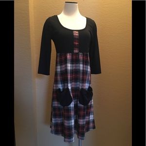 Reborn- Black Red Plaid Empire Waist Dress
